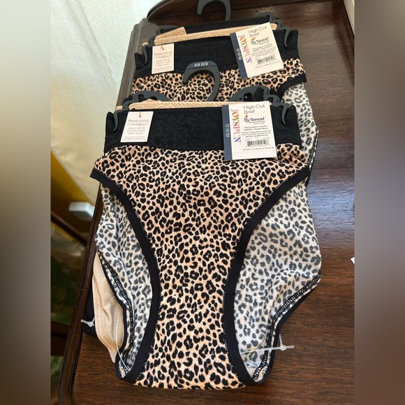 Joyspun Other - High-Cut XS (0-2) Leopard Print Panties w/Black Lace 2 Packs of 3 Black & Beige